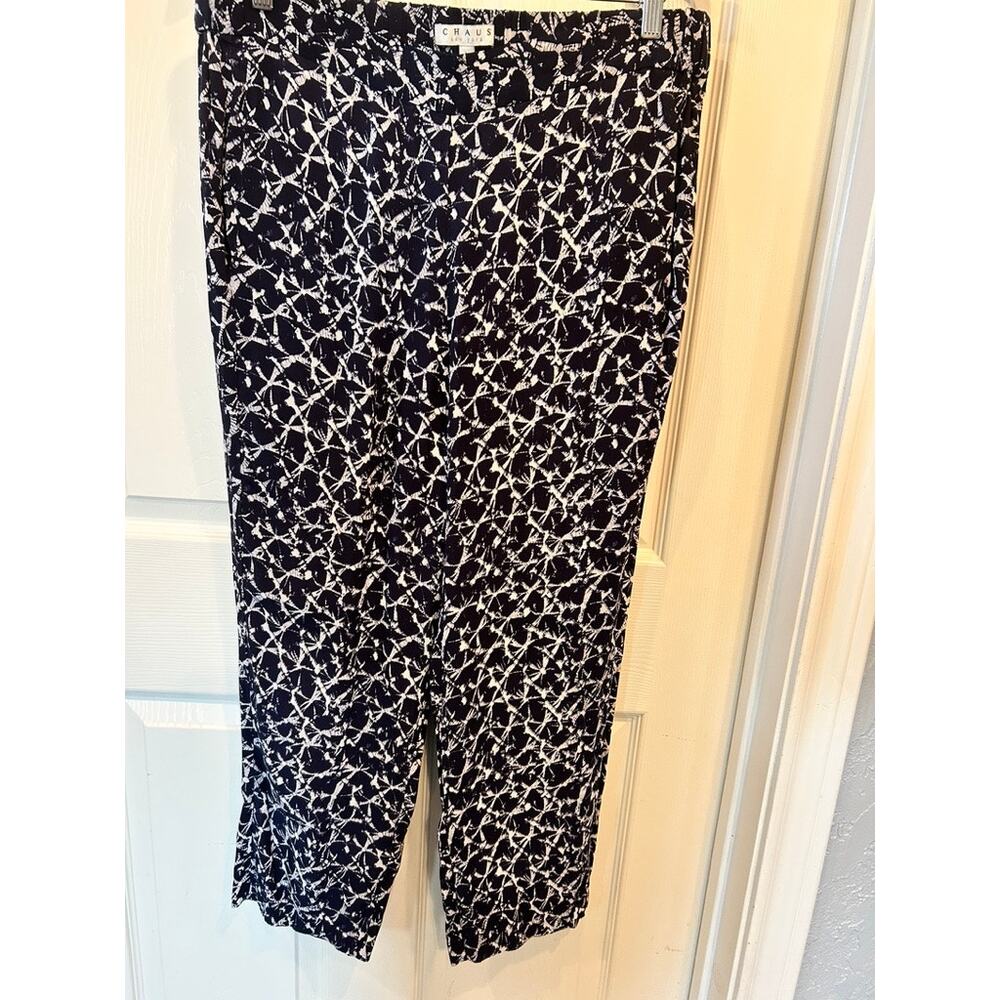 Chaus Navy & White Abstract Crackle Print Pull-On Pants - Size Large EUC